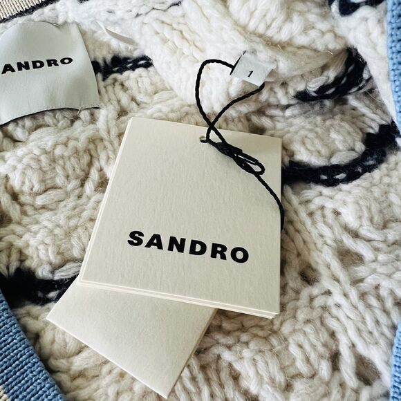 SANDRO Ecru / Bleu Coatigan With Patch - 1 (Small) - Picture 3 of 7